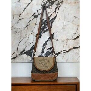 North Coast Yacht Club Crossbody Canvas Bag Army Green/Brown Leather Back Pocket